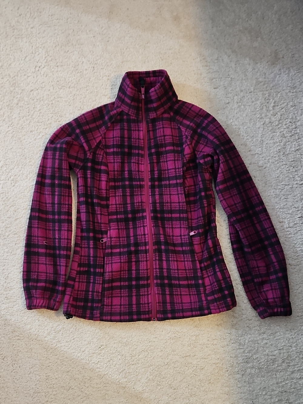 Women’s Pink Plaid Full-Zip Fleece Jacket